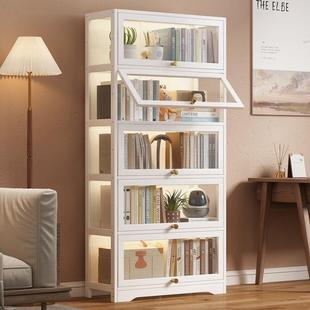 书架落地实防尘置柜物架卧DDP室木房间柜亚克力书家用书柜带门储
