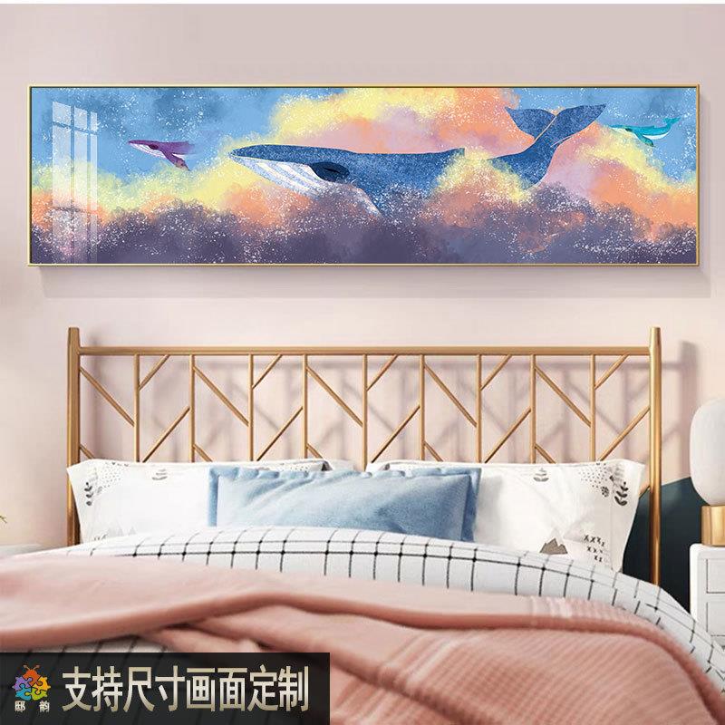 儿童卧室装饰画豚男孩583房间蓝墙色海头壁画床卡通动物面简约风