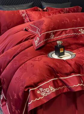 中式婚庆件大红色四套花结FS758123婚被套提用新婚床上品婚房陪嫁