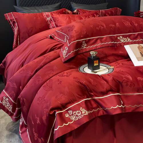 中式婚庆件大红色四套花结FS758123婚被套提用新婚床上品婚房陪嫁