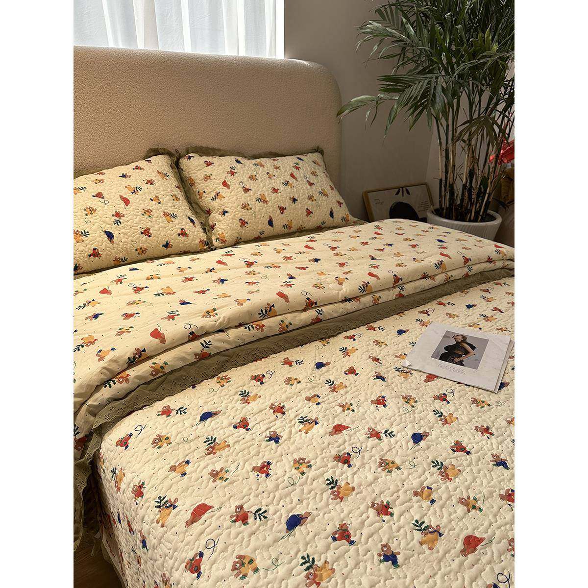 ∷韩厚式绗花边床缝盖三件套可水洗夹棉加床床单Fh(h(&aq四季款纯,床上用品,床单,淘宝优惠券,粉丝福利购,淘宝优惠卷