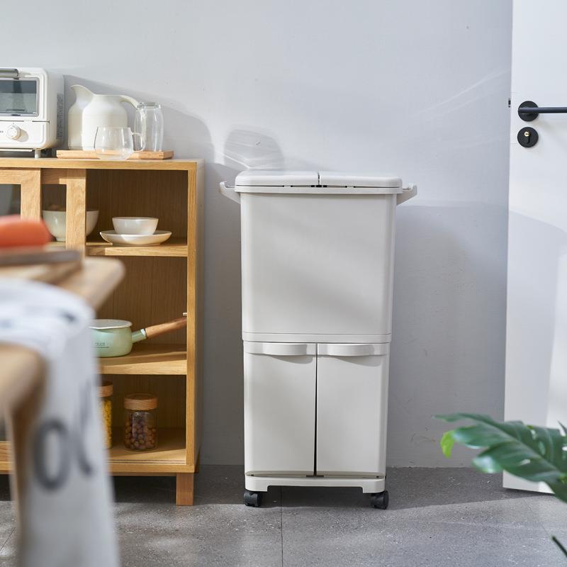 厂家现货大号分类垃圾带滑轮桶双层8干四分类塑料6522湿垃圾桶4L