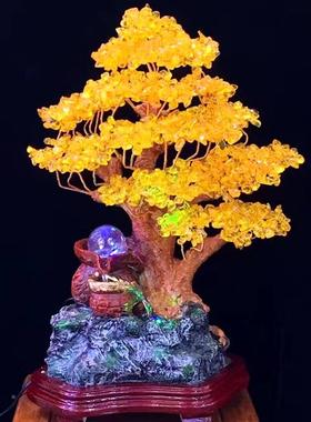 天20190302然黄水晶树摆件插电流水树晶树钱摇盆景摆件家家水居