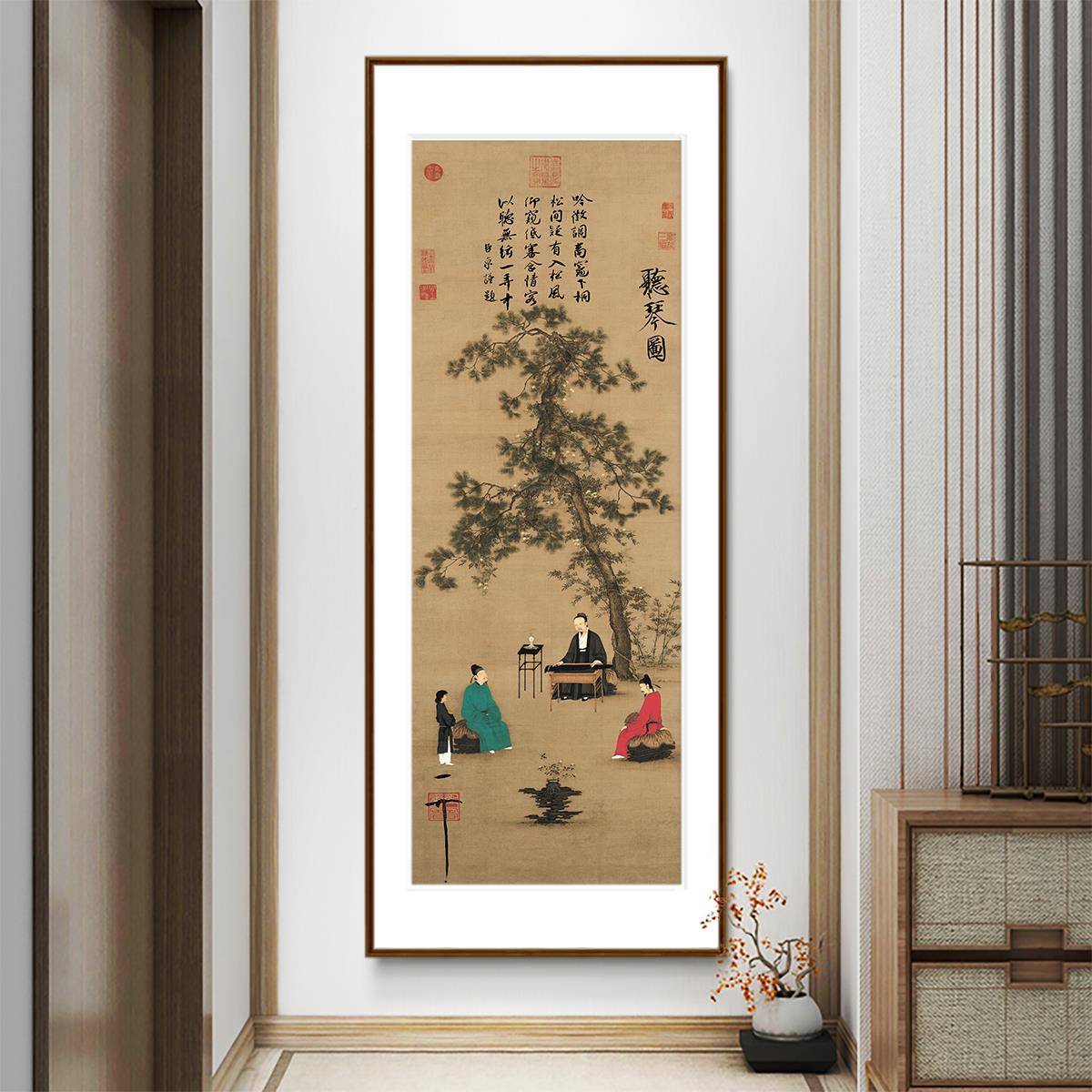 新中式版装美饰玄关100x画宋徽宋宗听琴图品茶图古代名画竖代学茶
