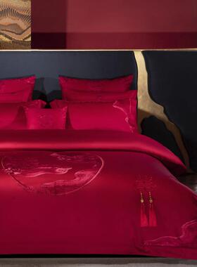 大红色结酒婚四件套九狐家纺备婚床DM1054上用套品新房布置红色喜