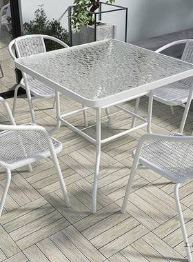 阳台小桌椅20541茶一桌二椅户外庭院简约休折闲桌椅白色璃玻叠茶