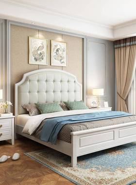 美式木床床1.双5m1.实8米主卧619#人床轻奢家具软包白色现代简约婚床