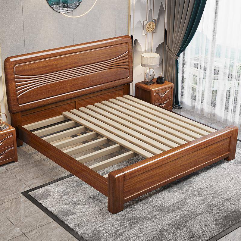 胡桃木实木双人现代BVV简约1.8米主床卧经济型全工厂直销婚床家室