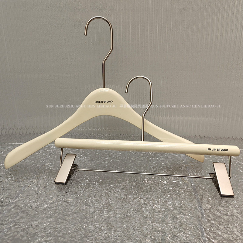 衣架服装店专用防滑无痕衣撑奶白色榉木实木衣挂裤夹好看简约夏天