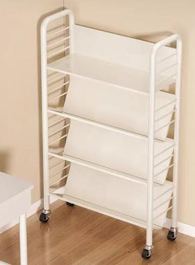 书架落地置物靠架可移动带铁轮多52387层家儿童绘本用架简易艺墙