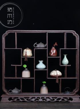 摆鸡翅木小博古架茶壶子架展中式多宝阁实木示85612架件博古架小