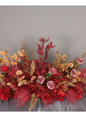 仿真路引花排婚庆大红色系引花T台布置花排花商舞VSL场台艺装饰路