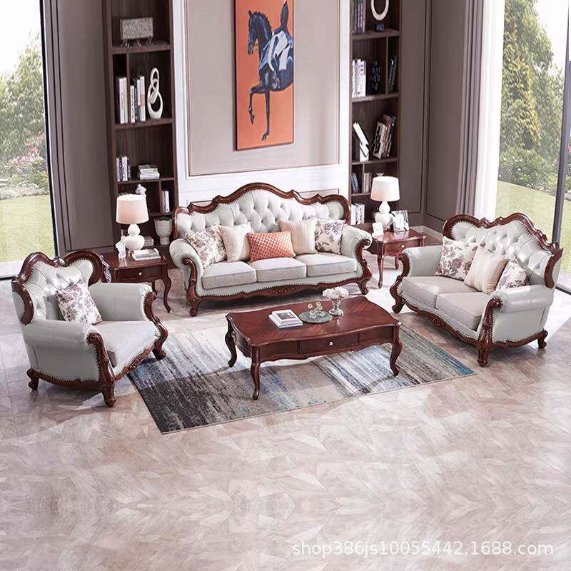 户轻全奢美式客厅组合小型实复木皮艺803#古色简约新古典欧式沙发