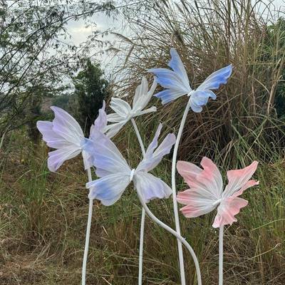 蝶饰立体WWB大型仿真花婚庆窗道具店铺橱窗挂饰摆件丝橱网蝴大蝴