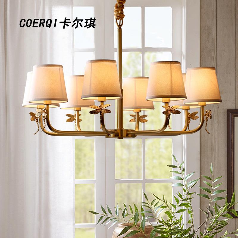 全意铜美OD5622-3式厅客吊灯餐卧室桌饭厅吊灯美式创个性蜻蜓灯具