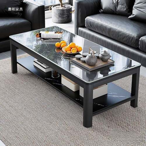 茶式几台办客厅家用公室钢长化1玻璃茶桌简约现代意小户型方形桌