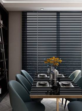 台华莲黑色百叶ltao6403窗光帘铝生合金免打孔办公室卫间遮天遮阳