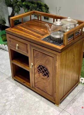 胡桃木茶柜简约实木餐边物柜新中式可移动置柜奥水坎83786小茶车