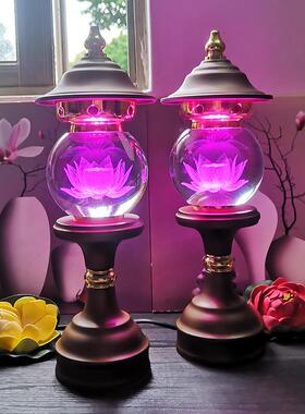 5H6S新款居水晶供ld莲花灯佛供灯七彩家灯灯摆设LAS插电e佛灯家