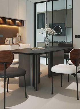 GJP1岩板餐桌方现代简约42411客家用小户型不锈长形意钢式轻奢黑