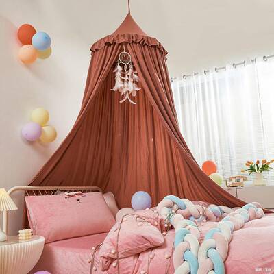 公主风荷16412叶边婴圆床幔儿童内遮顶光床帘挡室风床头布帘吊顶