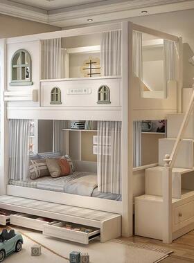 美式轻奢14759高低床下铺层床同框功简双约子母床多能组上合床小