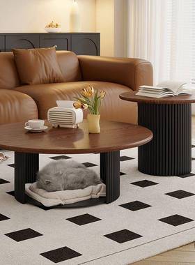 式奶油风茶几简组几合11072猫窝储藏茶实木椭圆形小茶几极小户型