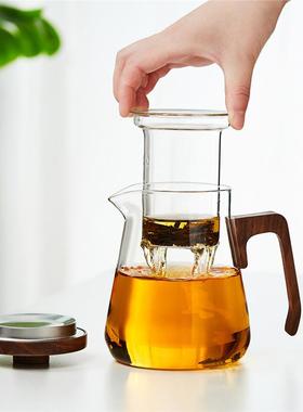耐94682家热玻璃泡茶壶用大水容量茶分离花茶壶过滤茶壶木把水飘