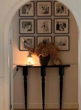 弧形奢实木玄关代33538入户走廊示台家用客厅展靠墙简现约黑轻色