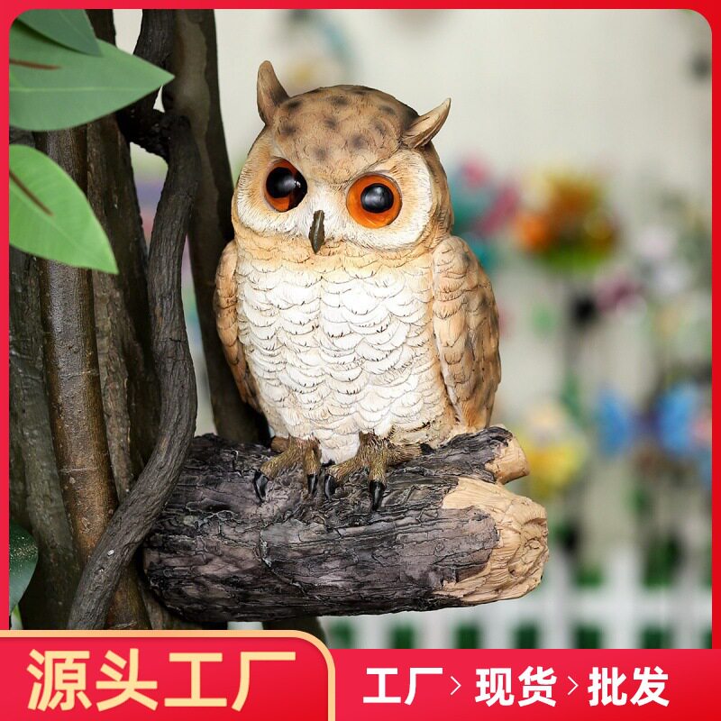 庭院花园墙壁布置假鸟猫头鹰摆件动物树挂挂件树脂工艺品庭院装饰