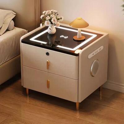 现代智能床头轻奢岩功板无线电Mb2+9Rxg床边柜网柜红卧室实木多能