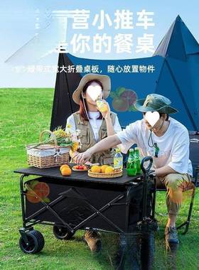 新外款露营野车手拉杆摆车摊户可折叠推车营地车拖车餐野营小BEnS