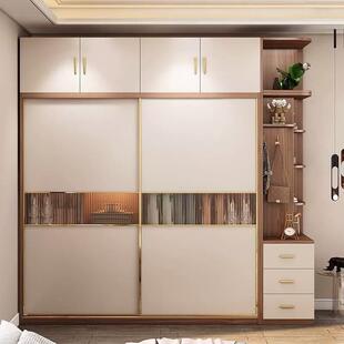 态实木多层板推拉门生衣柜代211简约家色用卧室柜子移门胡桃现大