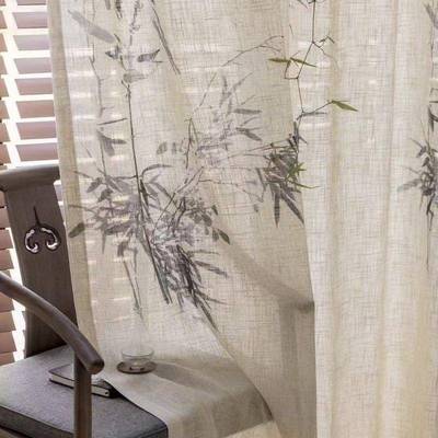 竹影茶纱书新中式国风棉窗麻窗帘客厅阳台AHZ房纱帘室民宿水墨纱