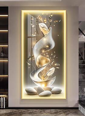 现代廊轻14953奢玄关装饰画金正叶入户门挂对画led带灯走过道壁画