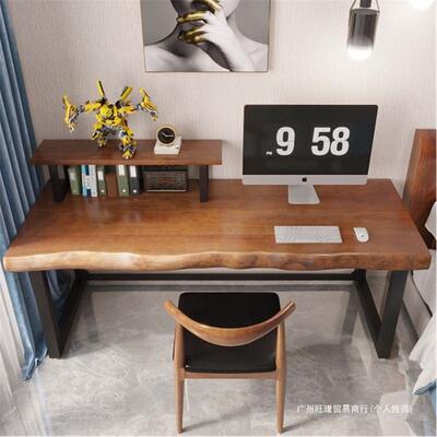 实木台式电脑桌原人木公书桌书架无品牌/家用双条长简约办桌写字