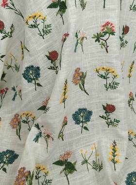 E衣G-191010粘亚麻绣花布料面料面EG-1910布面料刺绣布料多彩绣