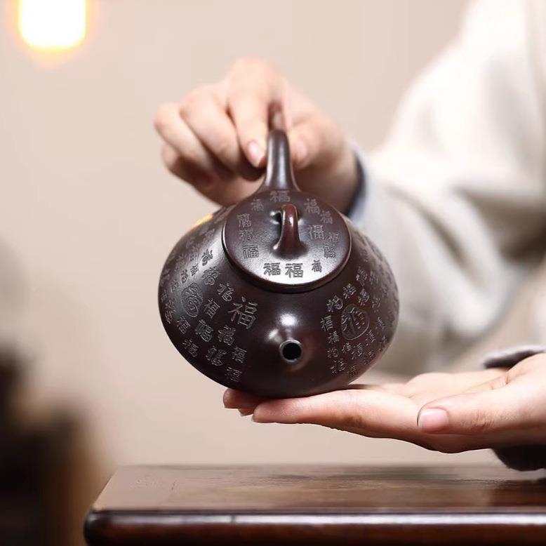 百福子冶石瓢原矿古zj1367红砂泥手工紫壶直播货供源头砂壶分紫销