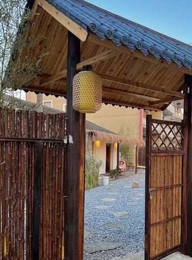 中防腐木门664院门头庭院防腐木头实木门式楼大门牌坊别小墅竹木