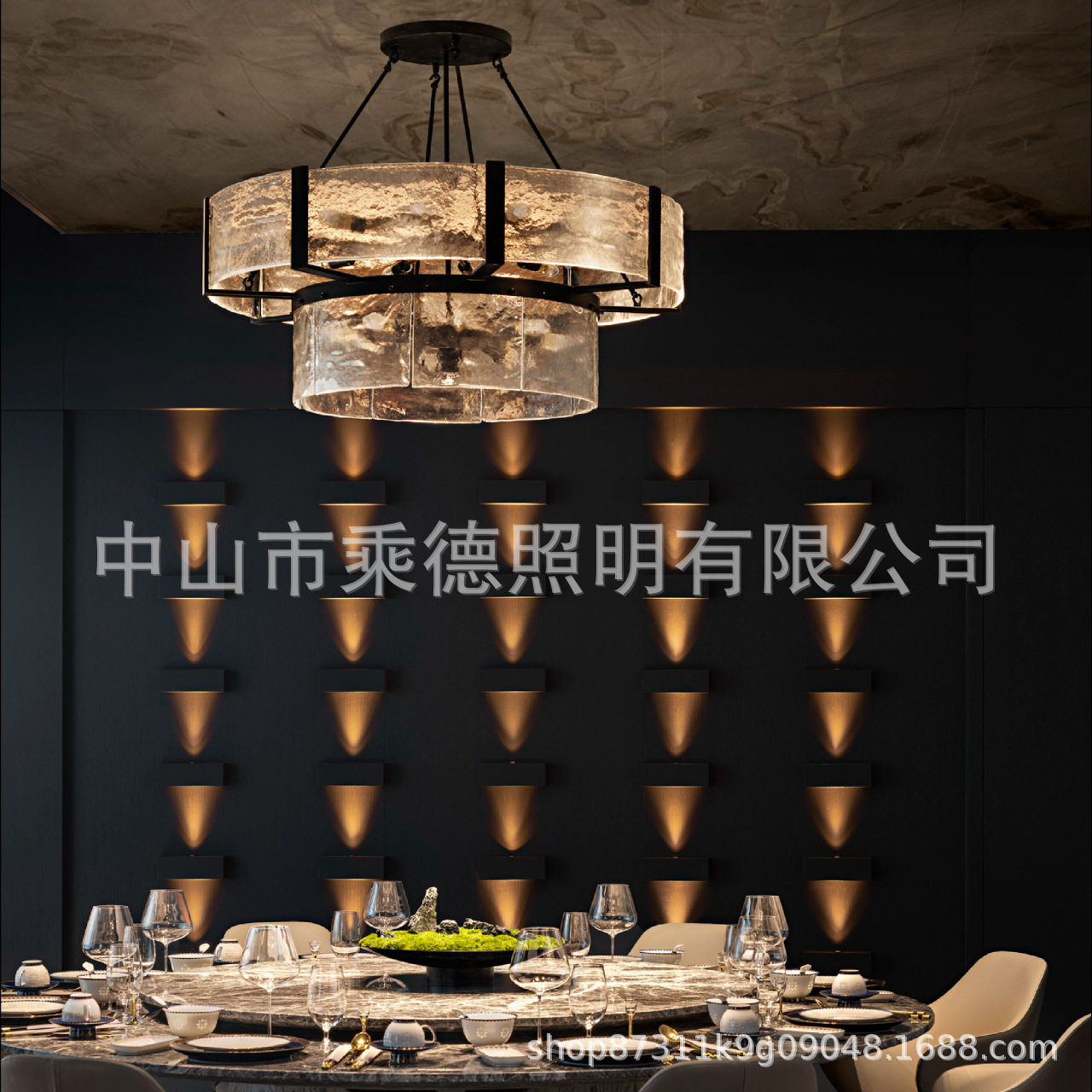 轻奢酒店餐厅宴会厅吊灯设计师款经典案例亚克力水晶灯进口云石台