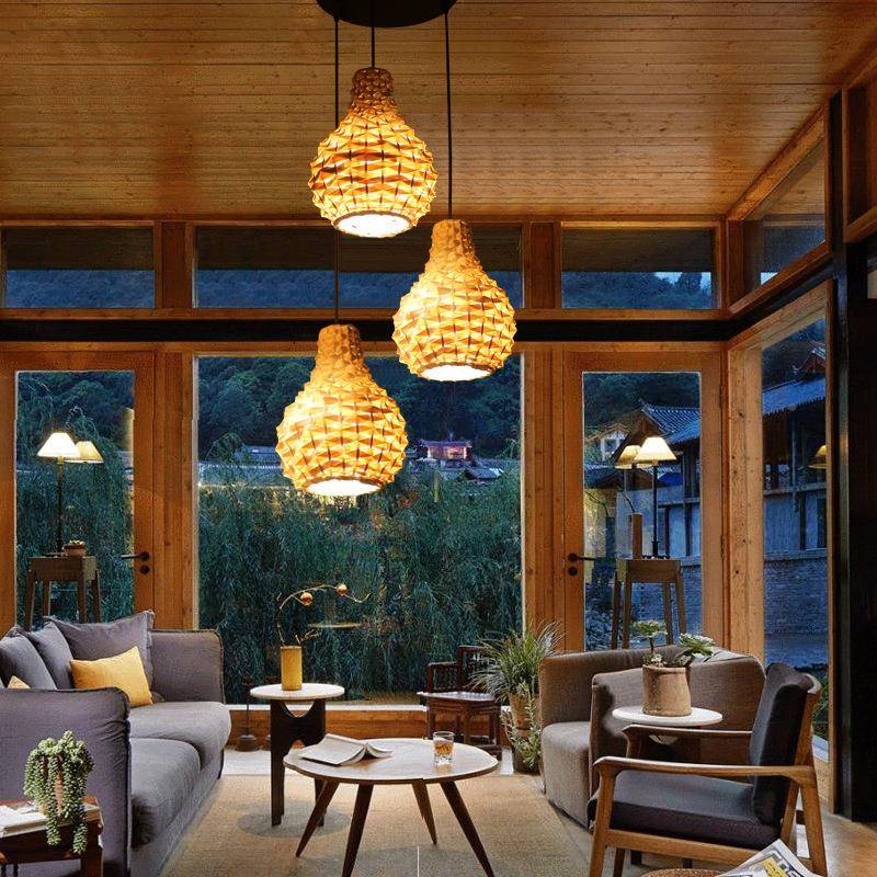 创店意个GY-3001性竹编吊灯手工编菠织甜萝丁吊灯餐厅品水果店民