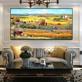 现代约丰收手绘客厅田简园景油画风美式沙发欧式轻奢凡PLW装饰高