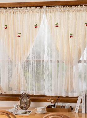 法式双11428层免打孔装透光不透韩帘式田园风小碎花蕾丝安窗飘人