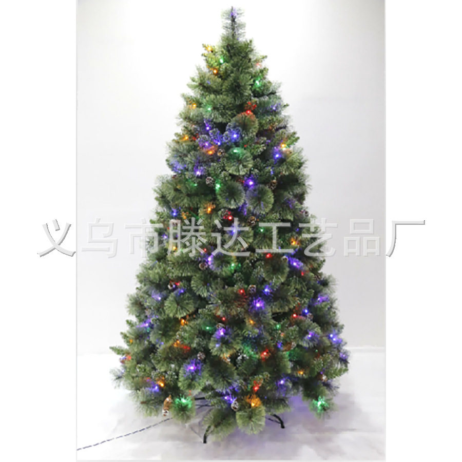 热销圣诞节仿真大型开花松针带彩灯圣诞树装饰摆件带节日落地布景