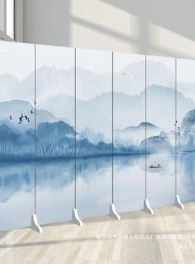 水厅山水风画新中式屏隔WSQ墨断客遮挡折叠可移动办公室酒店大厅