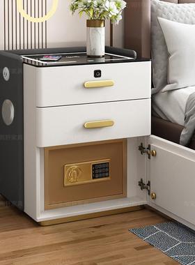 智能床物头柜多功能32521收纳保险箱实木轻奢现代简卧充电储床室