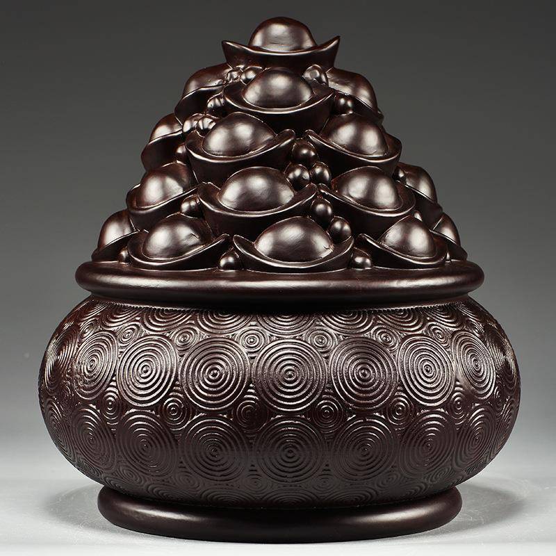 黑檀木雕聚宝电盆件XCYZ0508客厅装实木家居玄关视柜饰公司店铺摆