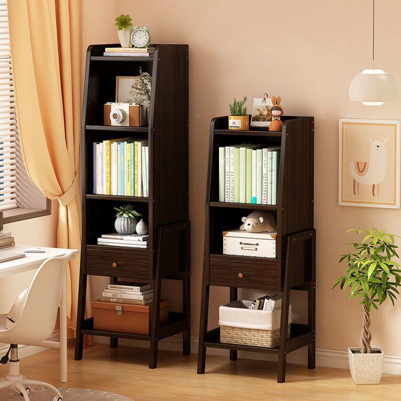 家用简厅IEJ约小窄书置物架落地书柜客靠墙储物柜电视边架柜柜展