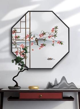中国风客厅装饰画形瑞花鸟八边玄新关走廊挂画中式祥餐厅92155饭