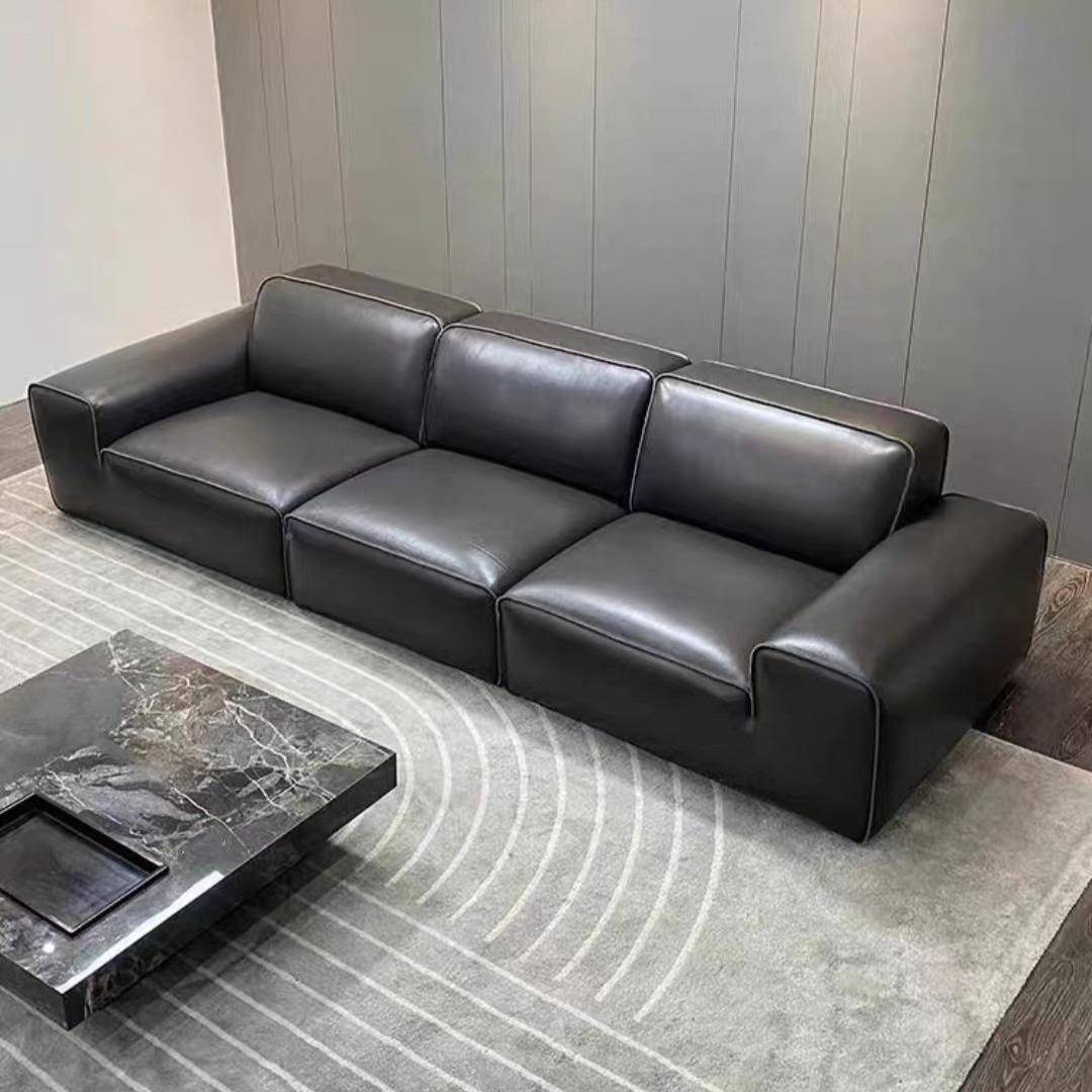 意极简图大黑SU-SD069皮牛沙发家用客厅头层加厚式全青皮羽绒直夏